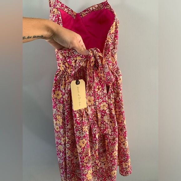 NWT Band Of The Free India Floral Mini Sun Dress Pink Yellow Size M Daisies Boho - Picture 5 of 8